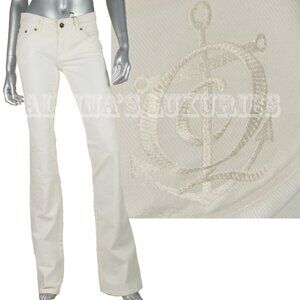 ALEXANDER MCQUEEN JEANS WHITE COTTON MARINE ANCHOR FLARED PANTS IT 38 US 2